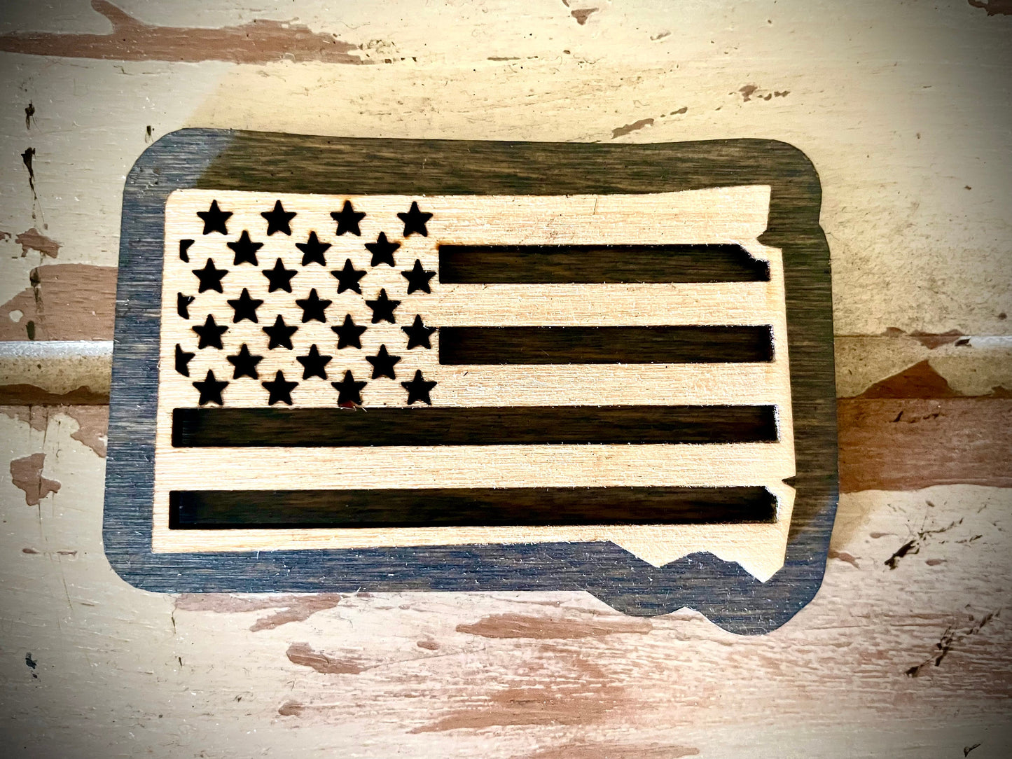 South Dakota US Flag 2-Layer Wood Refrigerator Magnet | 12 Finishes | Patriotic Gift