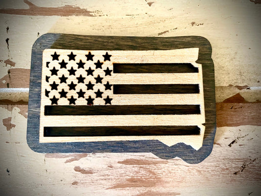 South Dakota US Flag 2-Layer Wood Refrigerator Magnet | 12 Finishes | Patriotic Gift