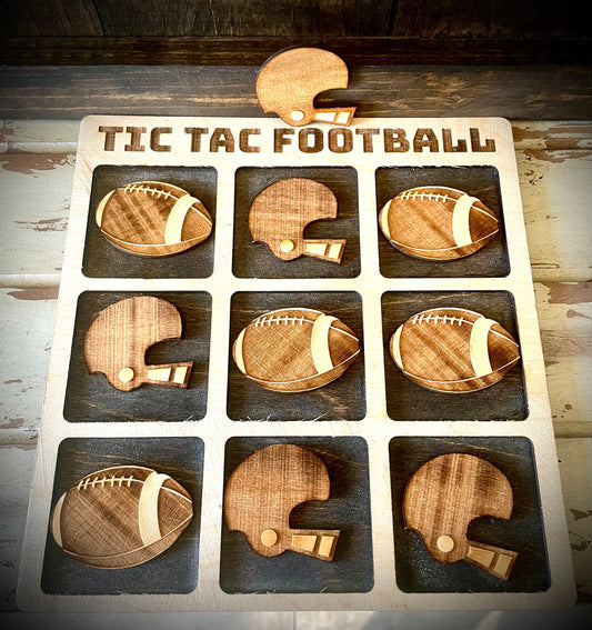 Tic Tac Football Wood Game | Laser Engraved | 12 Finishes | Football Gift
