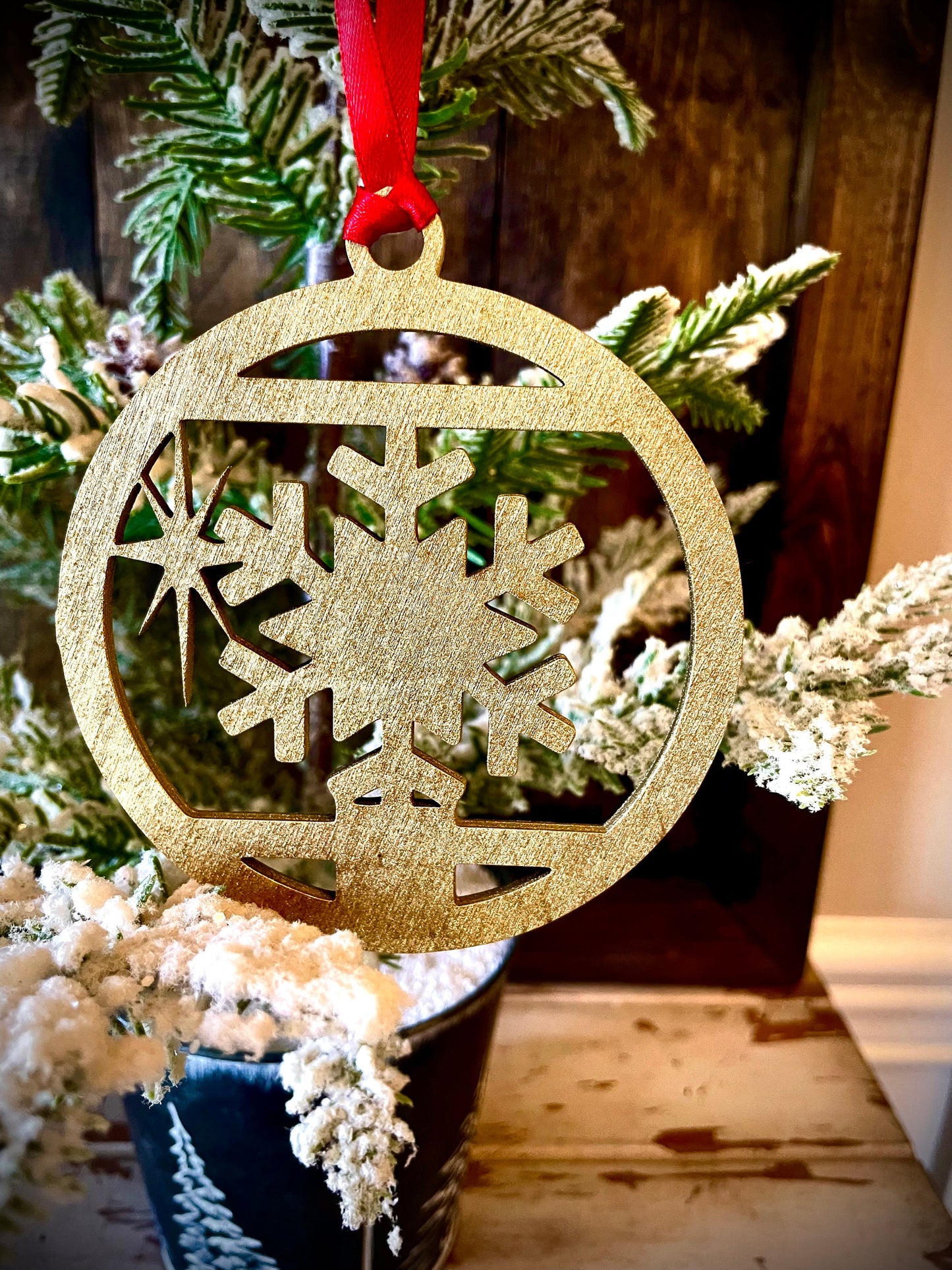 Symbols of Christmas Art Deco Snowflake Wood Ornament | Gold & 14 Other Finishes | Holiday Gift