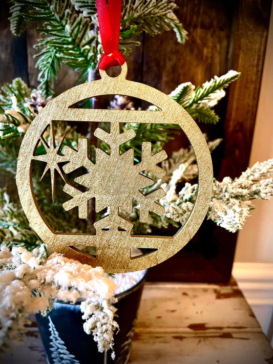 Symbols of Christmas Art Deco Snowflake Wood Ornament | Gold & 14 Other Finishes | Holiday Gift