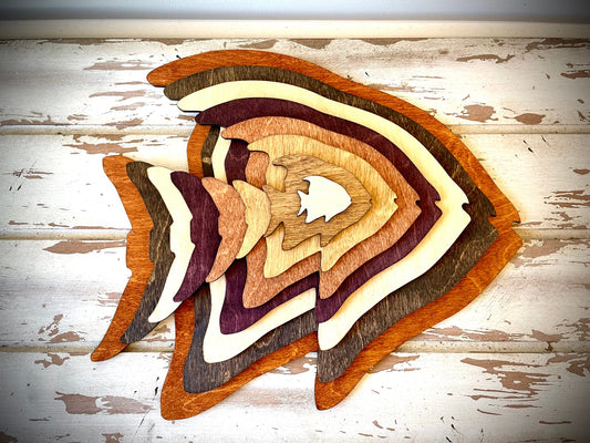 Stacked Tropical Fish 3D Wood Table & Wall Art | Multi-Color