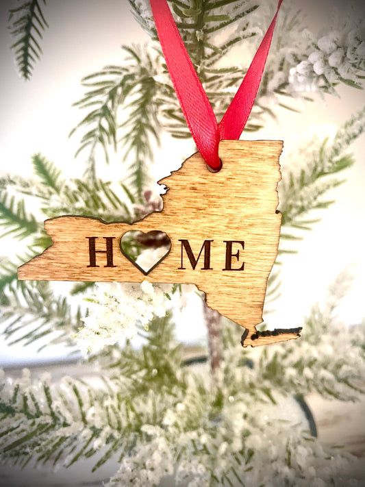 New York HOME Wood Ornament & Gift Tag | 12 Finishes | State Pride Gift