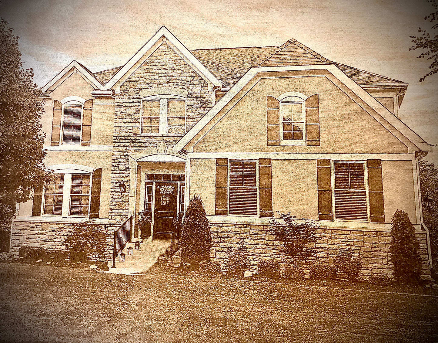 Realtor Closing Gift | Home Photo & Stacked State Engraved on Wood | 20x12 with Easel