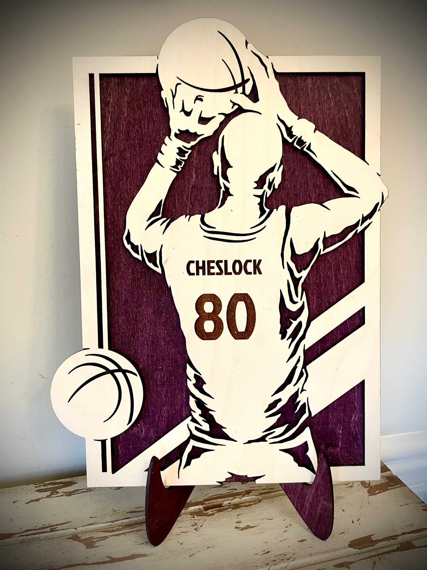 Custom Basketball Wood Plaque | Player Name & Number Engraved | Jersey Back Design