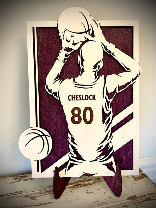 Custom Basketball Wood Plaque | Player Name & Number Engraved | Jersey Back Design