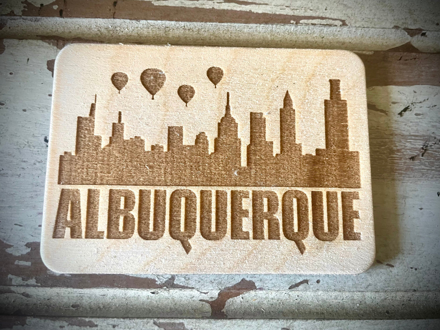 Albuquerque Skyline Wood Magnet | City Souvenir | 3.5" x 2.5"