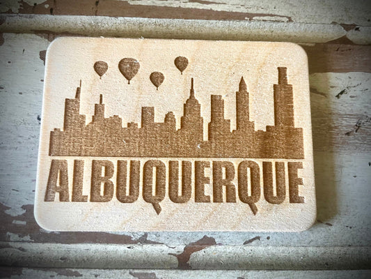 Albuquerque Skyline Wood Magnet | City Souvenir | 3.5" x 2.5"
