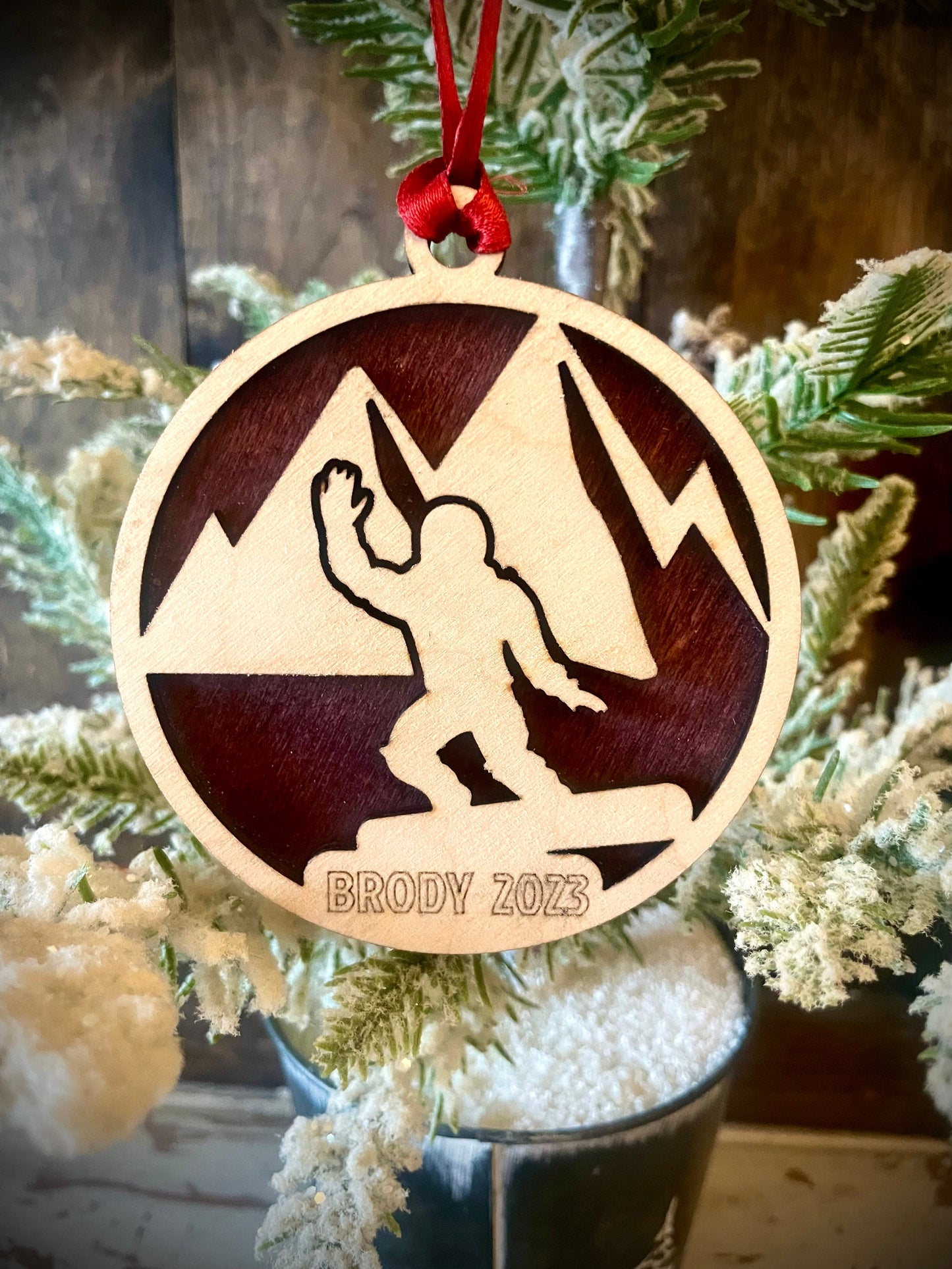 Snowboarder Personalized 2-Layer Wood Christmas Ornament & Gift Tag | Multiple Finishes | Snowboarding Gift (#4)