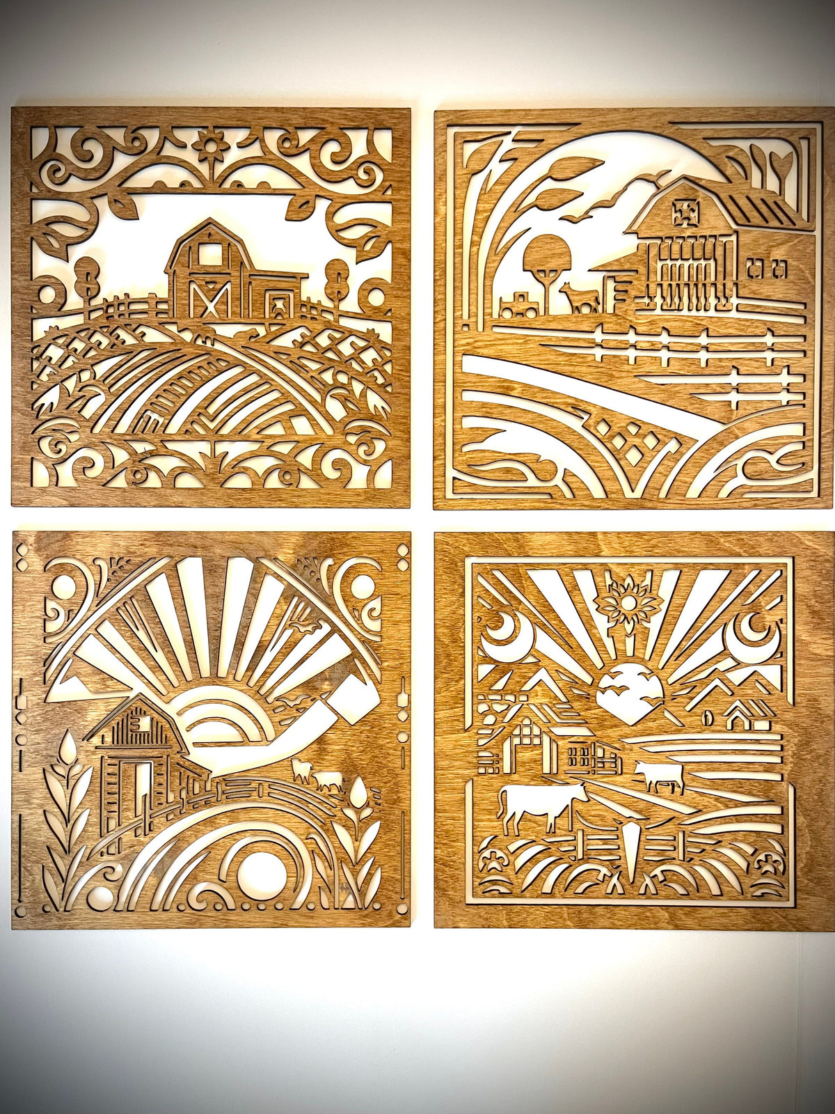 Farms, Barns & Livestock Scene Wood Wall Art | 4-Panel Set | Multiple Sizes & Finishes