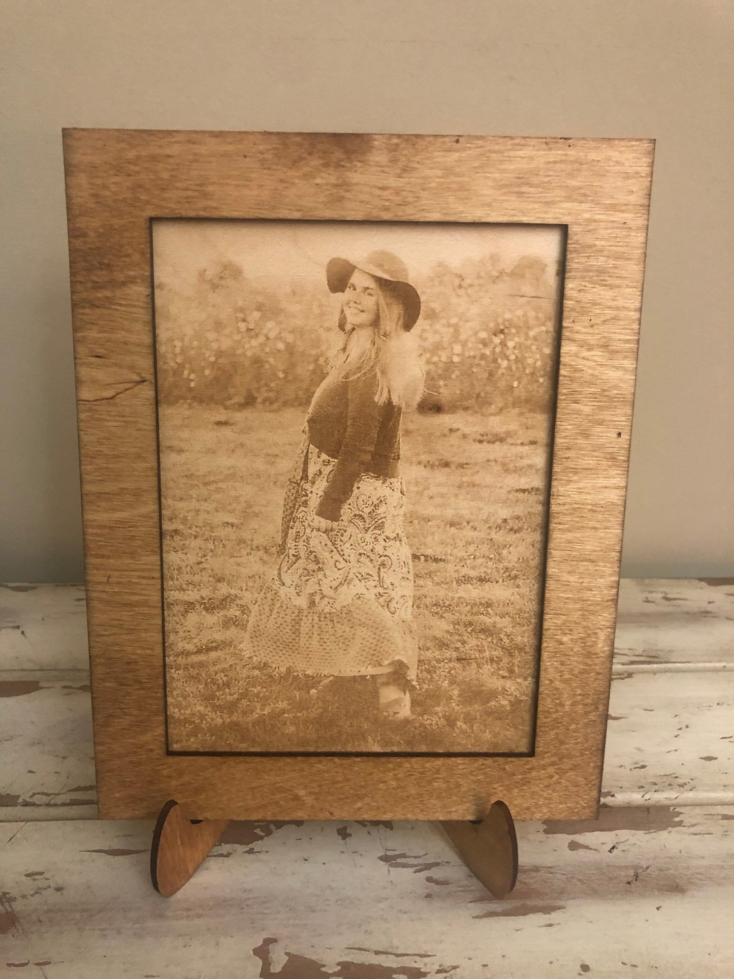 Custom Photo Engraved on Wood | Framed with Easel | 5x7 or 8x10