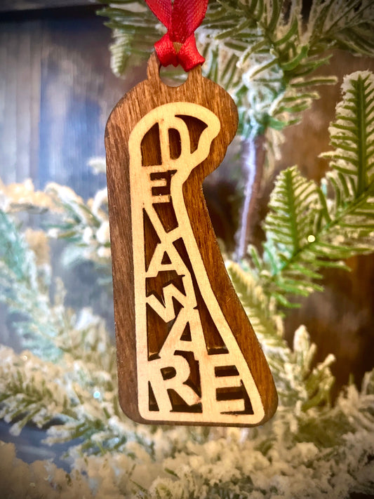 Delaware Word Art Wood Ornament & Gift Tag | 12 Finishes | State Pride Gift