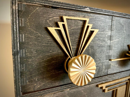 Boho Modern Art Deco Art Deco wood drawer knob or pull accent available in natural or 14 other finishes.  2 pieces. Set R