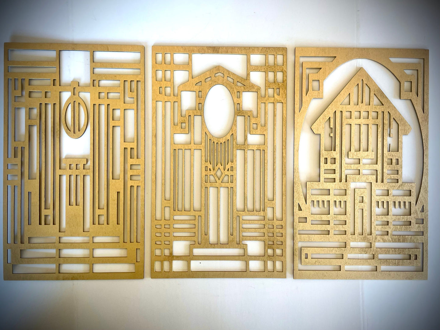Boho Modern Houses Wood Wall Art | 3-Panel Set | Multiple Sizes & Finishes | Style AB