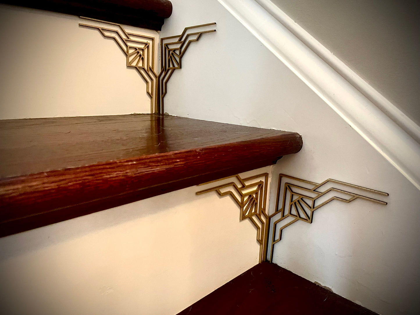 Art Deco art deco staircase corner accents / embellishments (set of 4) available in multiple finishes- style Q