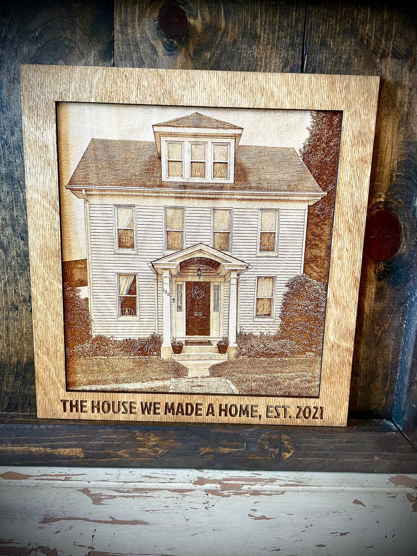 Realtor Closing Gift | Custom Home Photo Engraved on Wood | 8x10 with Optional Easel