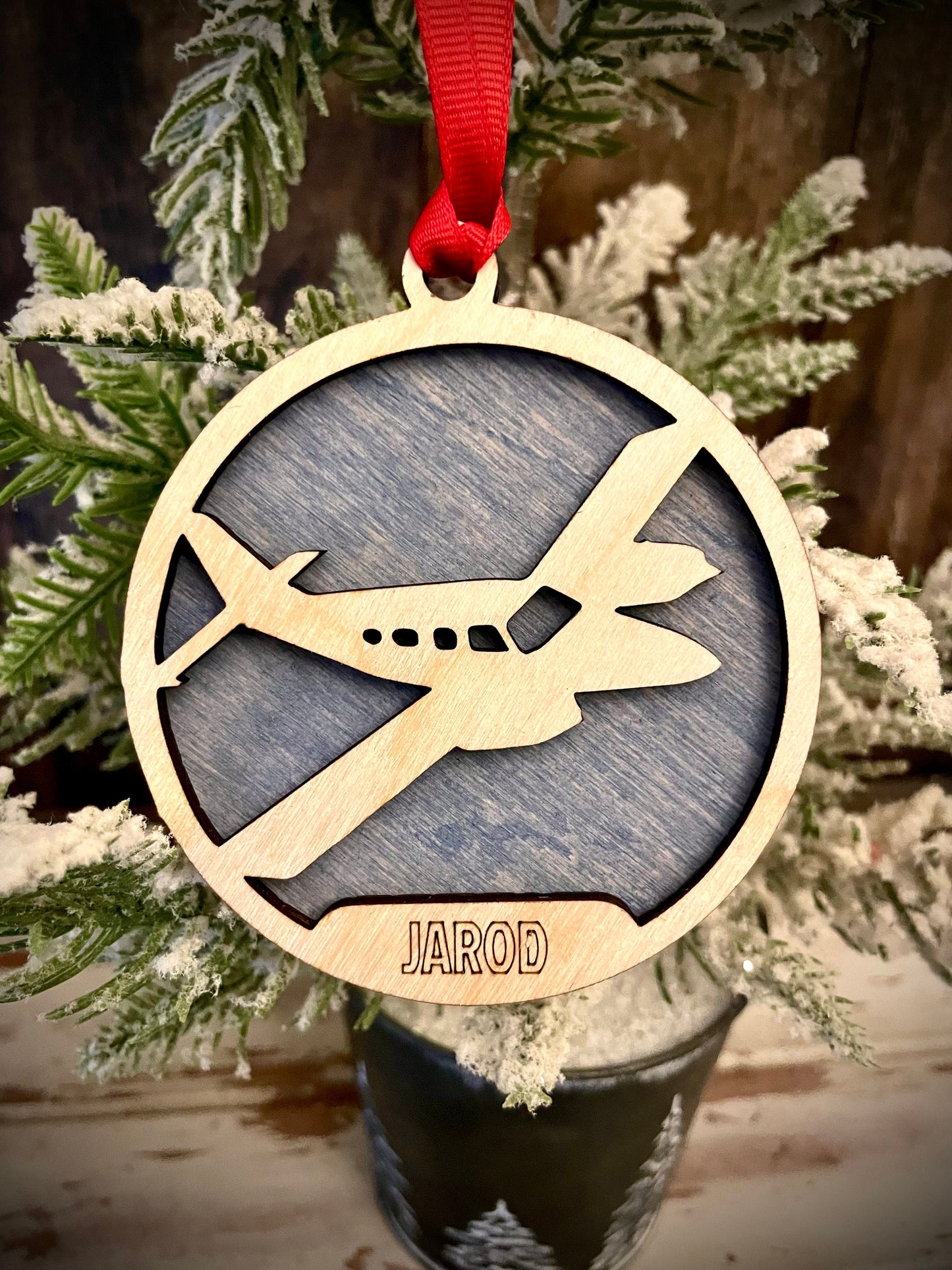 Pilot Prop Plane Aviation Personalized 2-Layer Wood Christmas Ornament & Gift Tag | Multiple Finishes | Aviation Gift
