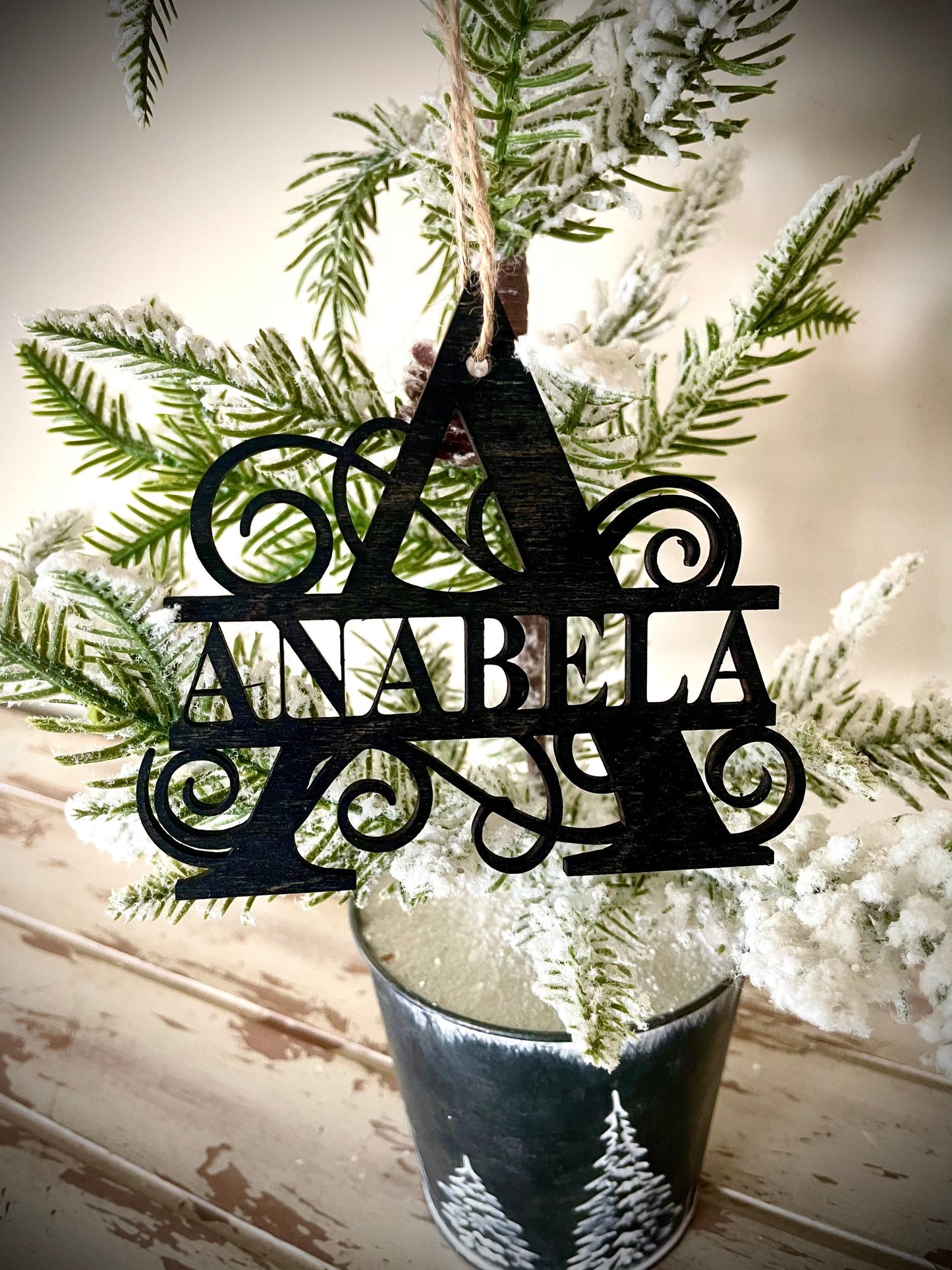 Monogram with Name Personalized Wood Christmas Ornament & Gift Tag | Multiple Finishes | Classic Gift