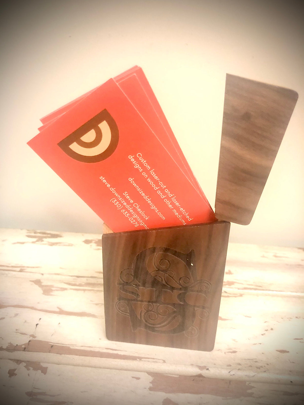 Custom Monogram or Logo Wood Business Card Case | Vertical Orientation