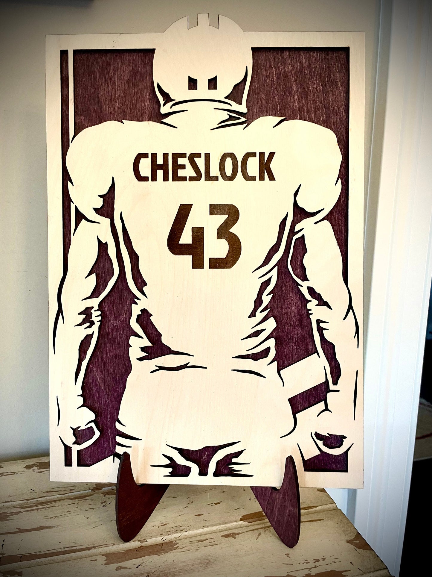 Custom Football Wood Plaque | Name, Number & Optional Logo Engraved | Jersey Back Design