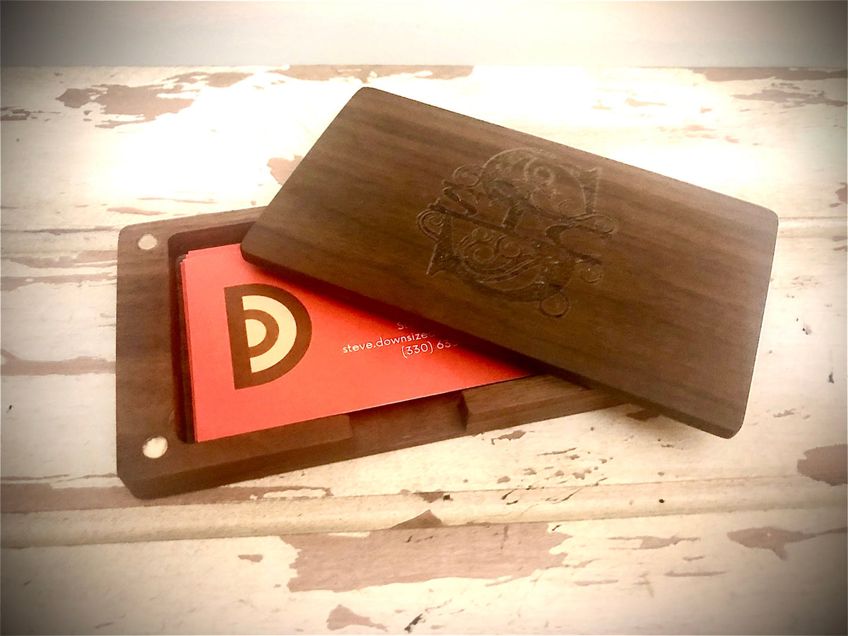 Custom Monogram or Logo Wood Business Card Case | 2-Piece Base & Lid