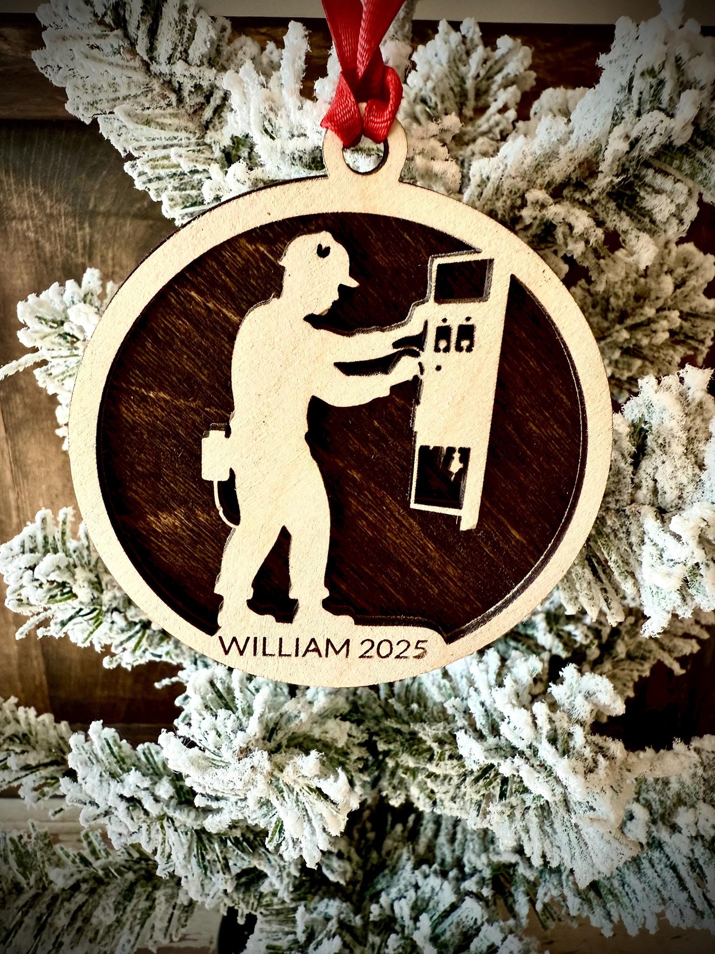 Electrician Personalized 2-Layer Wood Christmas Ornament & Gift Tag | Multiple Finishes | Trades Gift
