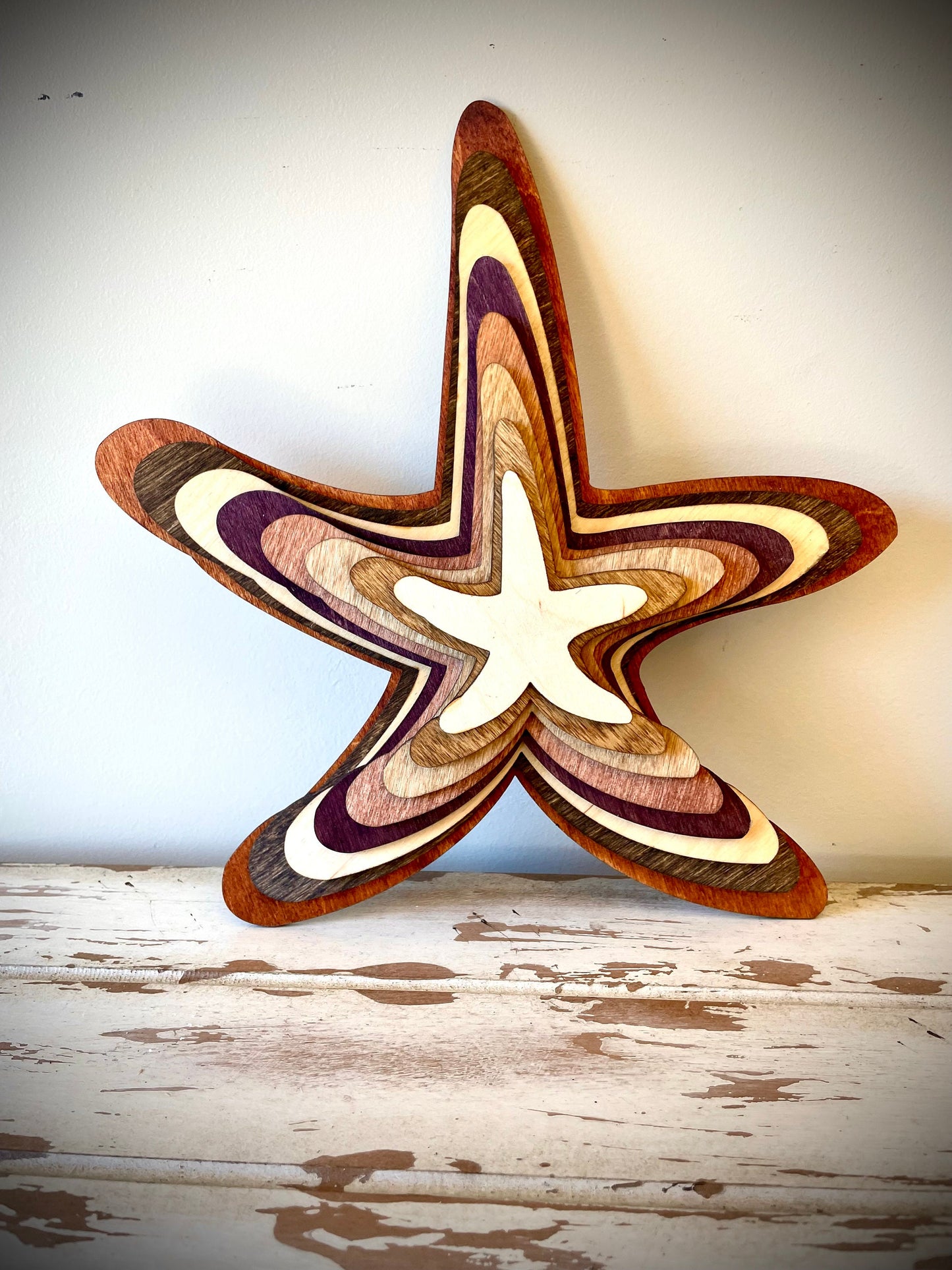 Stacked Starfish 3D Wood Table & Wall Art | Multi-Color