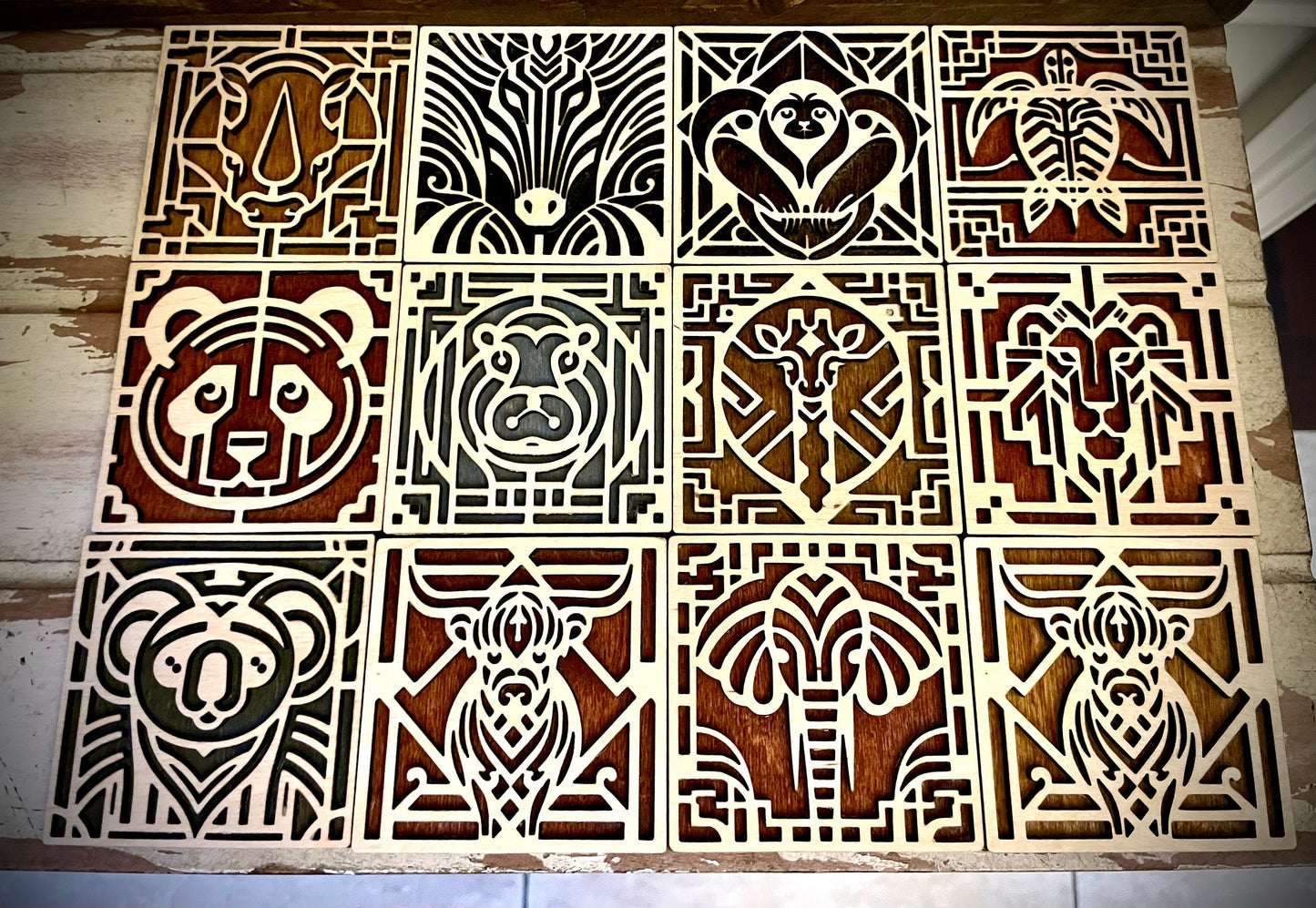 Boho Art Deco Tulip 2-Layer Square Wood Magnet | 12 Finishes | Boho Gift