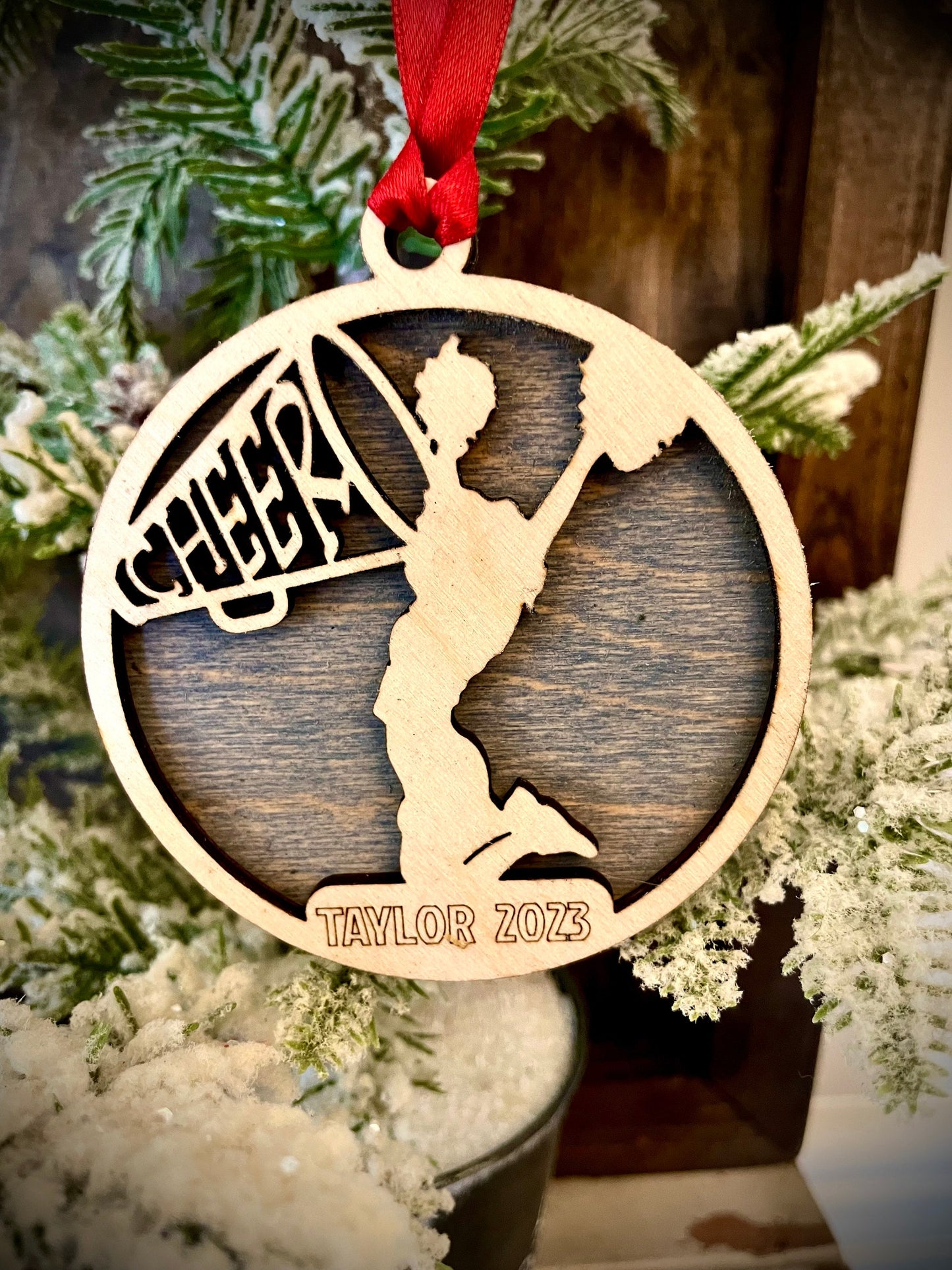 Cheerleader Personalized 2-Layer Wood Christmas Ornament & Gift Tag | Multiple Finishes | Cheer Gift (#8)