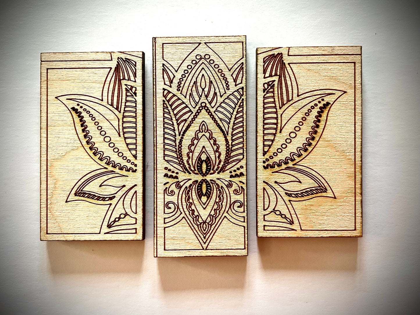 Lotus Flower Mandala Wood Magnet Set | 3-Panel Set | 12 Finishes