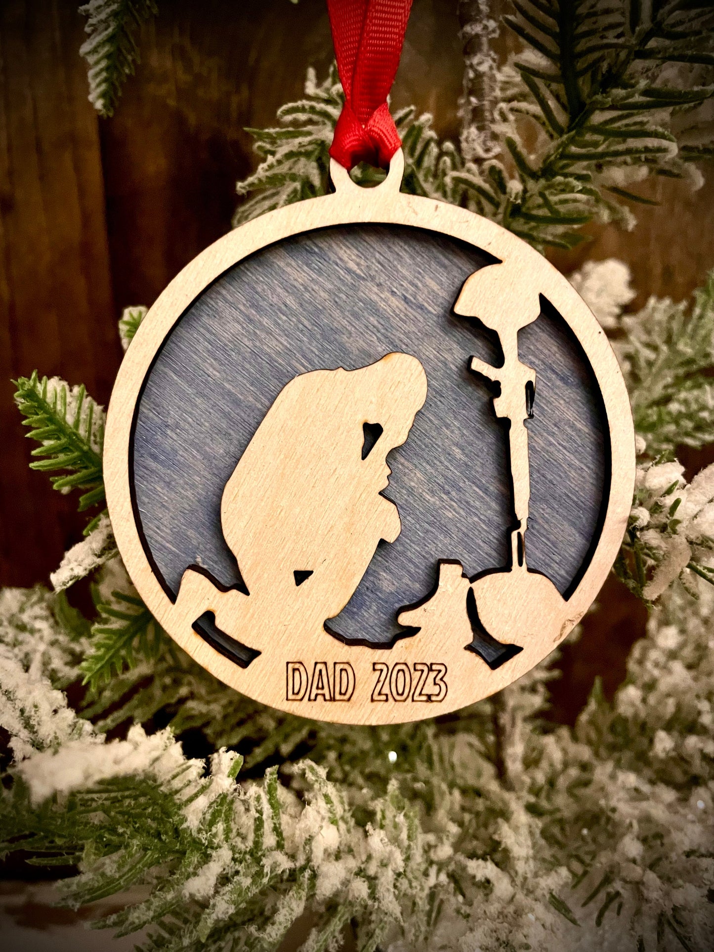 Military Soldier Personalized 2-Layer Wood Christmas Ornament & Gift Tag | Multiple Finishes | Military Gift (#3)