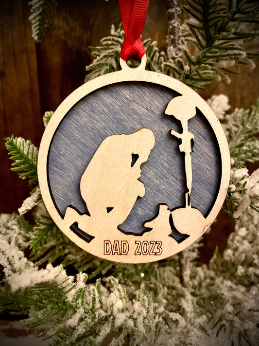 Military Soldier Personalized 2-Layer Wood Christmas Ornament & Gift Tag | Multiple Finishes | Military Gift | Design 3