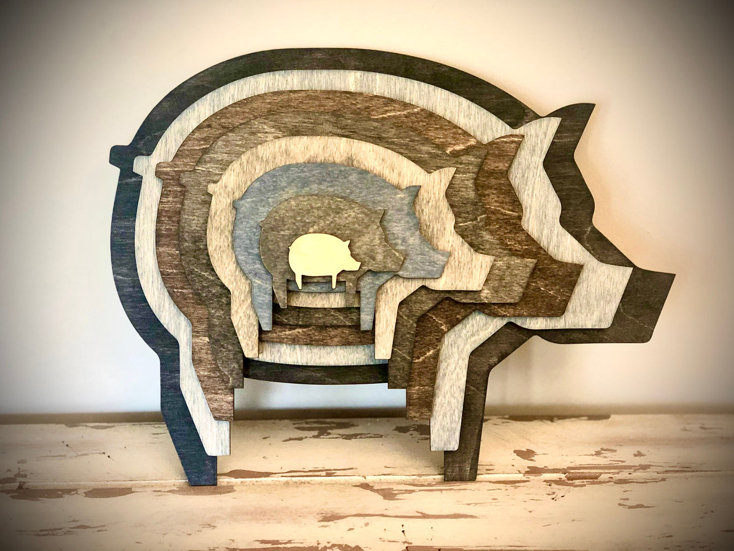 Stacked Pig 3D Wood Table & Wall Art | Multi-Color