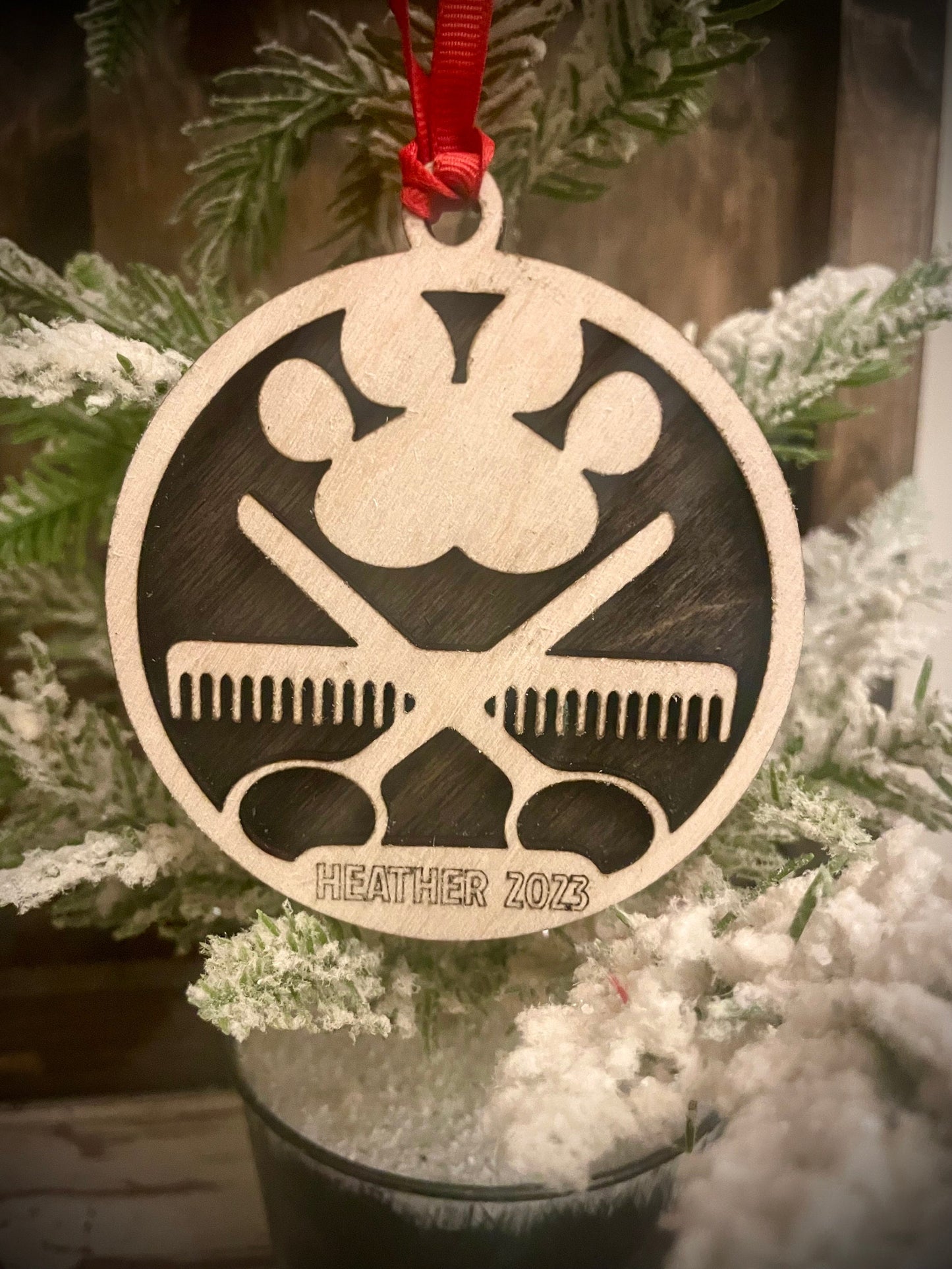 Pet Groomer Personalized 2-Layer Wood Christmas Ornament & Gift Tag | Multiple Finishes | Pet Lover Gift
