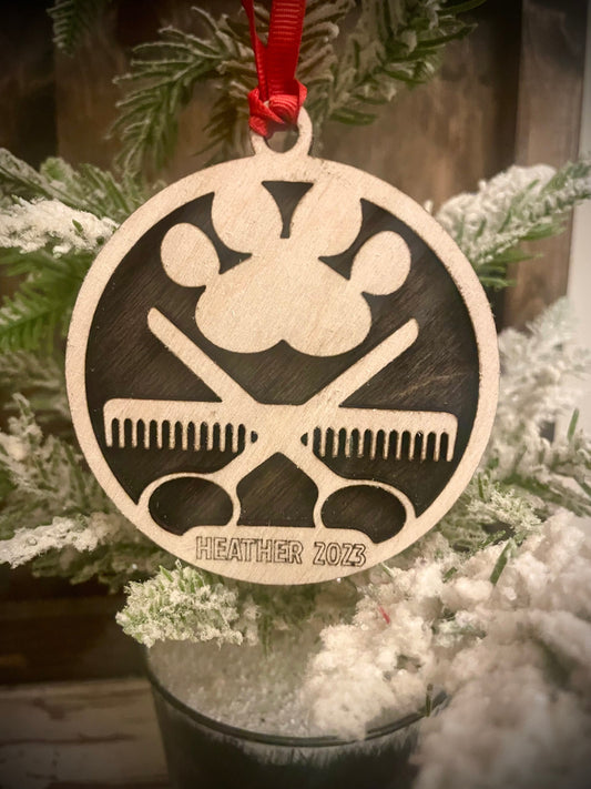 Pet Groomer Personalized 2-Layer Wood Christmas Ornament & Gift Tag | Multiple Finishes | Pet Lover Gift