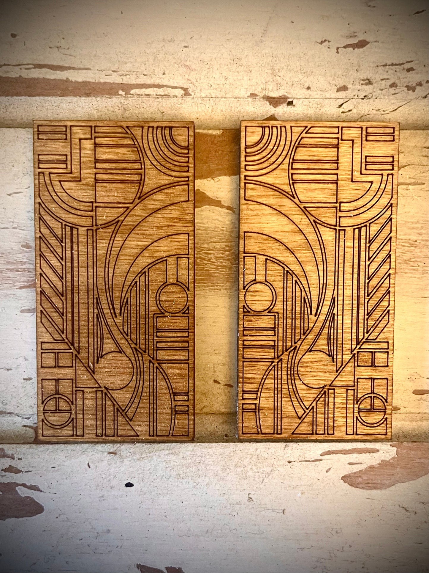 Boho Modern Art Deco Art Deco Geometry wood refrigerator magnet art, 2 panel in natural or 11 other finishes