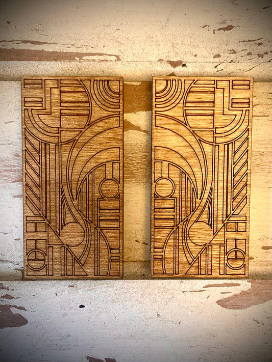 Boho Modern Art Deco Art Deco Geometry wood refrigerator magnet art, 2 panel in natural or 11 other finishes