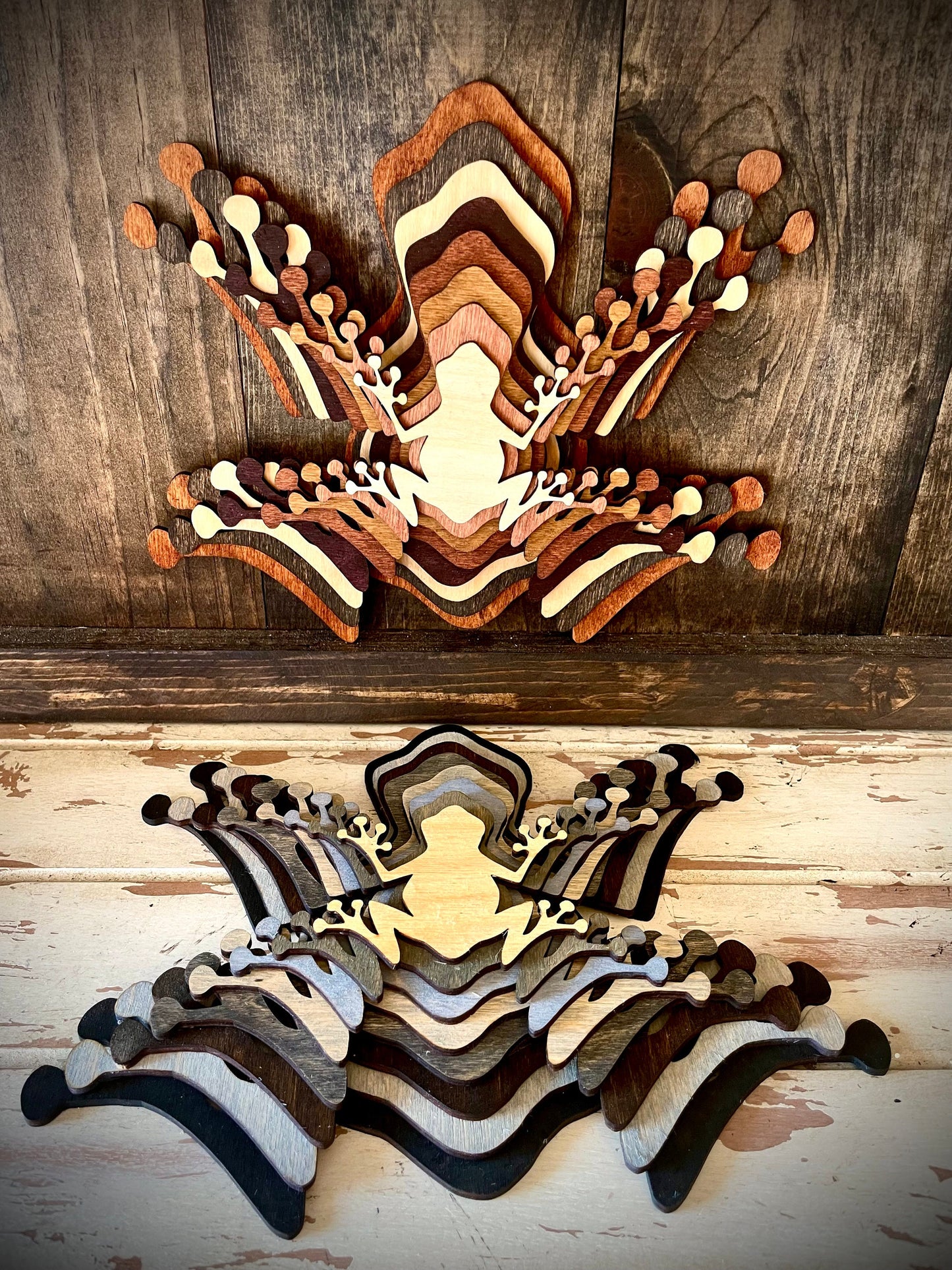 Stacked Frogs 3D Wood Table & Wall Art | Multi-Color