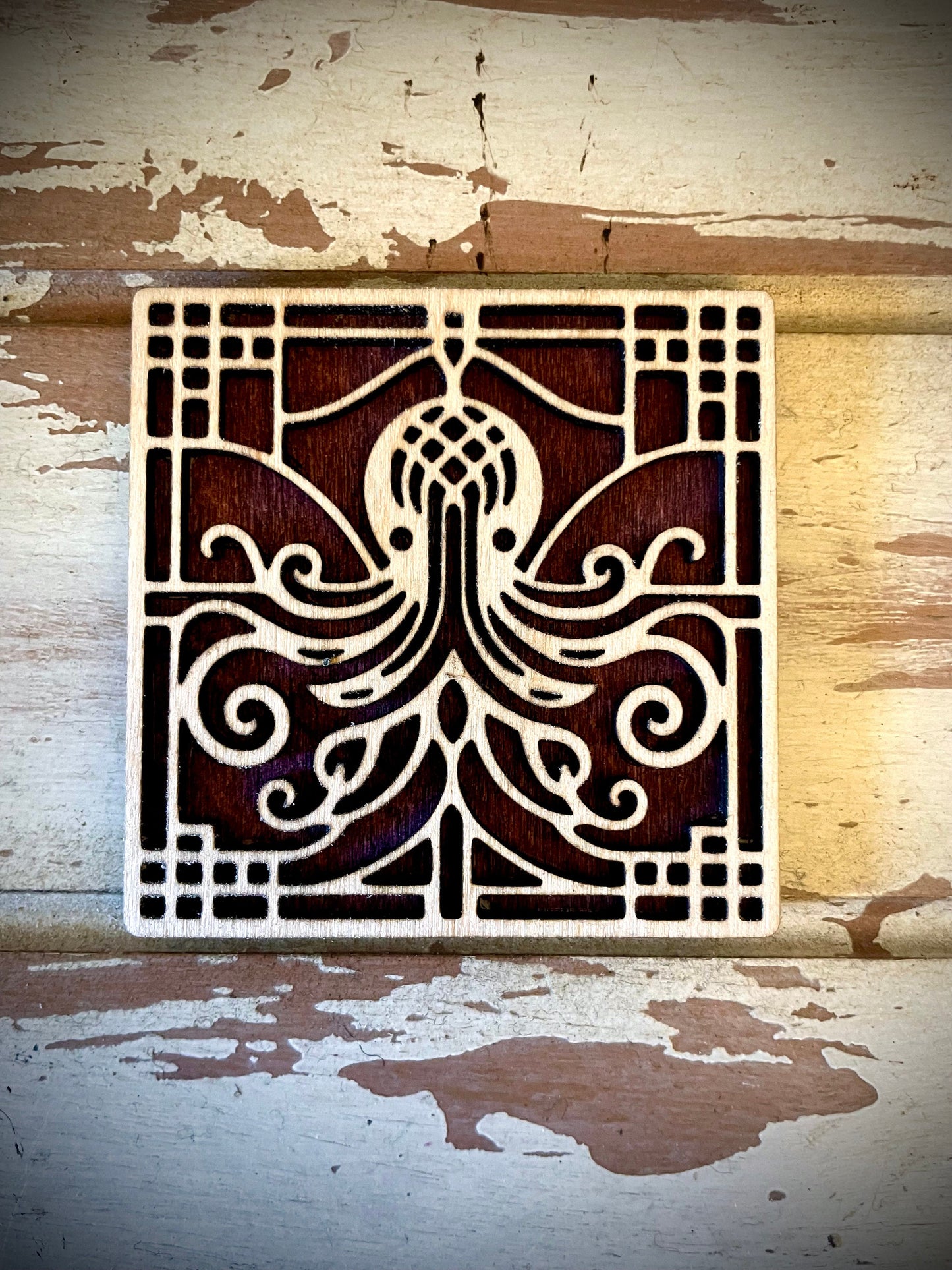 Boho Art Deco Octopus 2-Layer Square Wood Magnet | 12 Finishes | Boho Gift