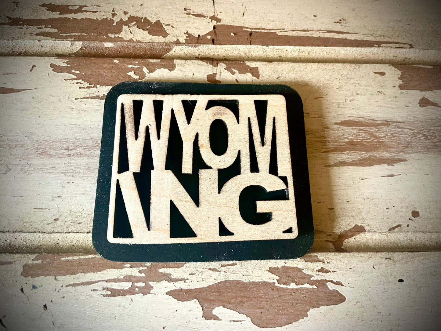 Wyoming Word Art 2-Layer Wood Refrigerator Magnet | 12 Finishes | State Pride Gift