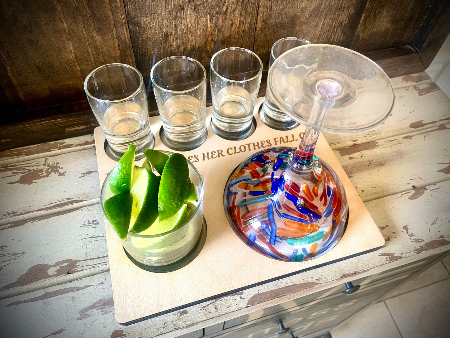 Custom Engraved Tequila Shot & Margarita Board with Salt Well | Wedding & Vacation Home Gift