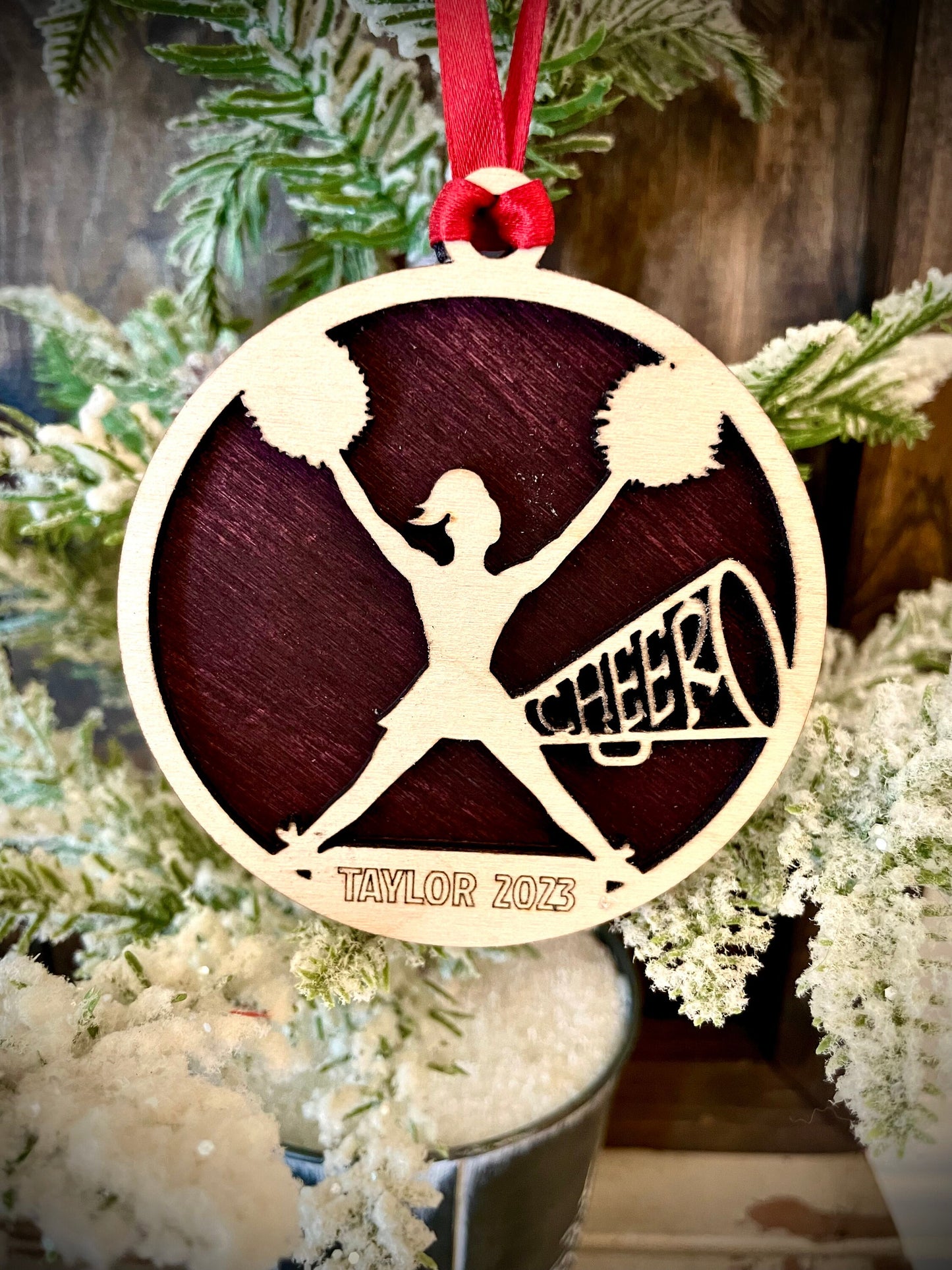 Cheerleader Personalized 2-Layer Wood Christmas Ornament & Gift Tag | Multiple Finishes | Cheer Gift (#11)