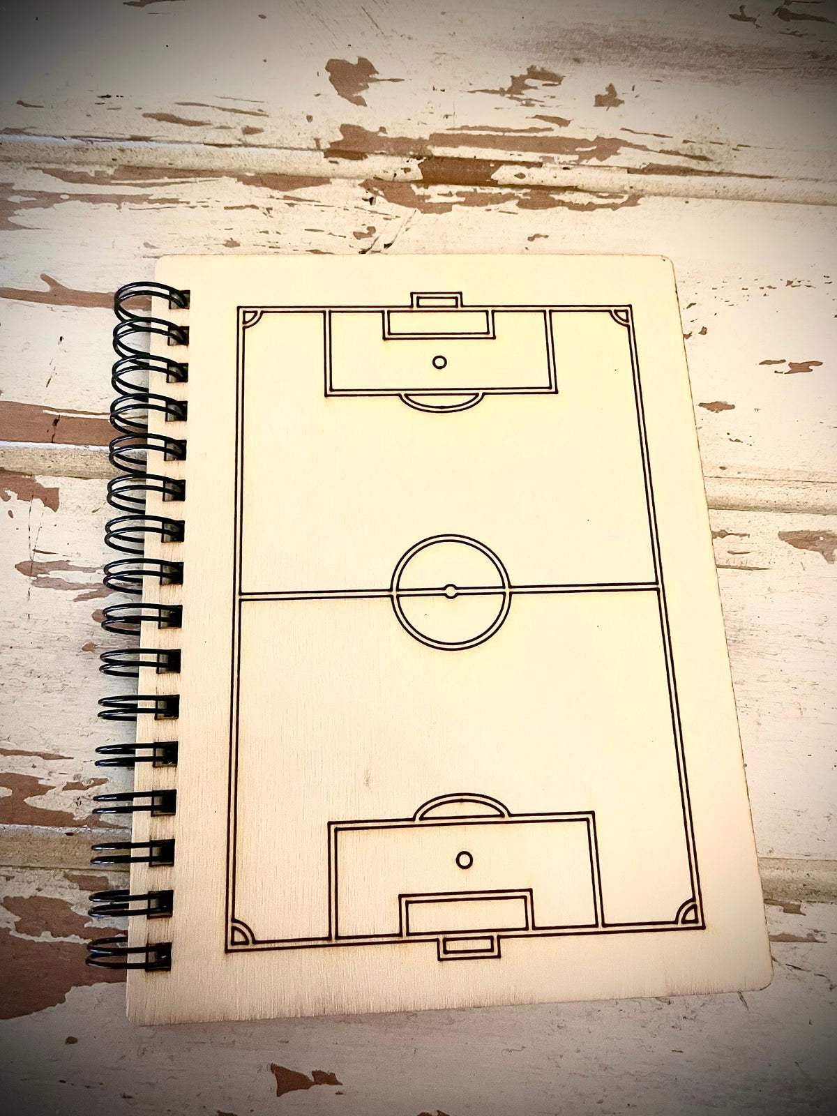 Soccer Field Wood Cover Spiral Notebook | Team Gift | Senior Night