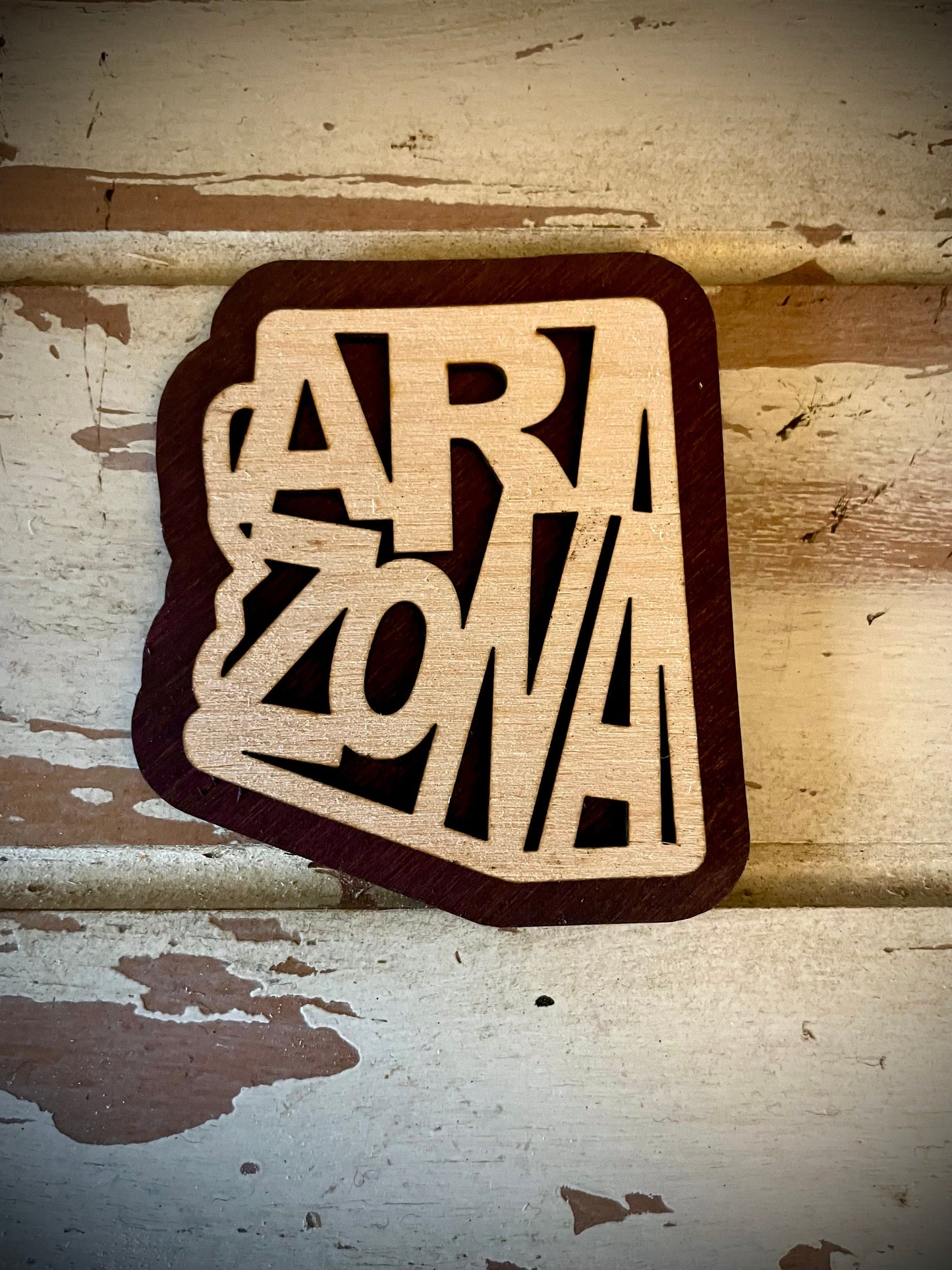 Arizona Word Art 2-Layer Wood Refrigerator Magnet | 12 Finishes | State Pride Gift