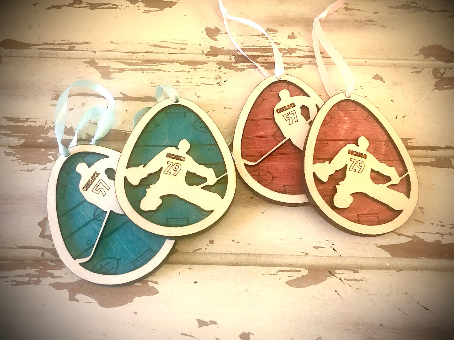 Personalized Hockey Player Easter Egg Ornament & Basket Tag | Engraved Name & Number | Hockey Gift