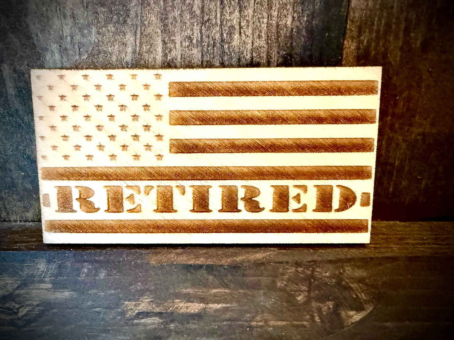 Retired Military & Police Laser Engraved US Flag Wood Refrigerator Magnet | 4" x 2.1" | Patriotic Gift