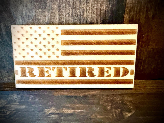 Retired Military & Police Laser Engraved US Flag Wood Refrigerator Magnet | 4" x 2.1" | Patriotic Gift