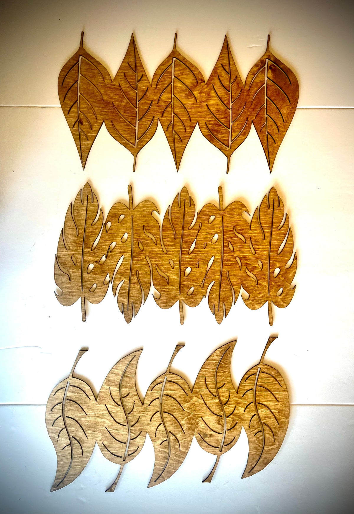 Boho Frameless Leaf Wood Wall Art | 3-Panel Set | Multiple Finishes