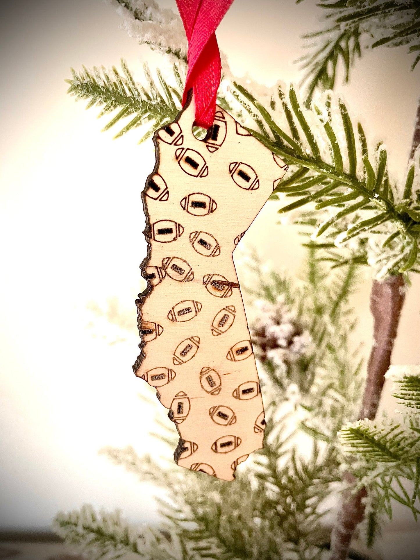Football State Shape Wood Ornament & Gift Tag | Custom State | Football Gift | Coach Gift