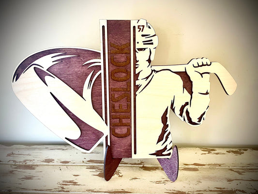 Custom Hockey Wood Plaque | Player Name & Number Engraved | Split Design